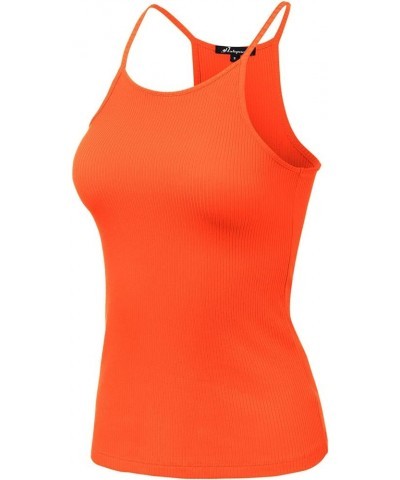 Women's Ribbed Knit Tank Top Sleeveless Cami Racerback Halter Crewneck Shirts 913-red Orange-2 $8.18 Tanks