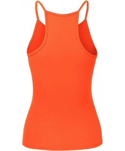 Women's Ribbed Knit Tank Top Sleeveless Cami Racerback Halter Crewneck Shirts 913-red Orange-2 $8.18 Tanks