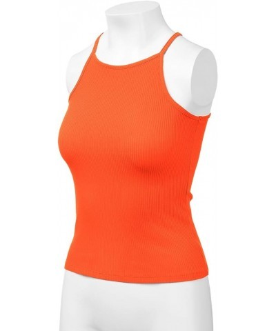 Women's Ribbed Knit Tank Top Sleeveless Cami Racerback Halter Crewneck Shirts 913-red Orange-2 $8.18 Tanks