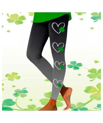 St.Patrick's Day Irish Green Shamrock Yoga Pants High Waisted Clover Leaves High Waisted Leggings Tummy Control Soft Grey $11...