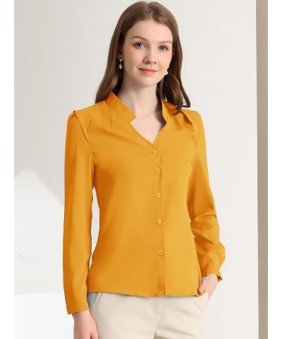 Women's Work Office Blouse Button Up Long Sleeve V Neck Chiffon Shirt Yellow $18.69 Blouses