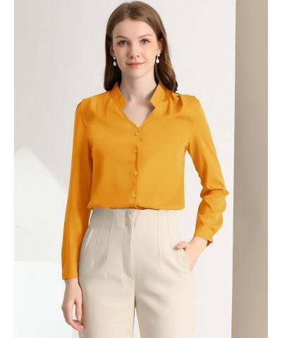 Women's Work Office Blouse Button Up Long Sleeve V Neck Chiffon Shirt Yellow $18.69 Blouses