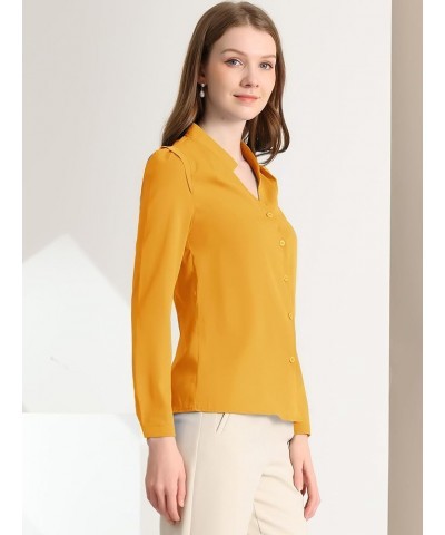 Women's Work Office Blouse Button Up Long Sleeve V Neck Chiffon Shirt Yellow $18.69 Blouses