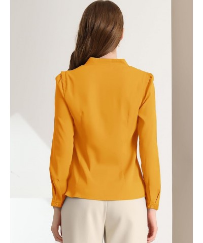 Women's Work Office Blouse Button Up Long Sleeve V Neck Chiffon Shirt Yellow $18.69 Blouses