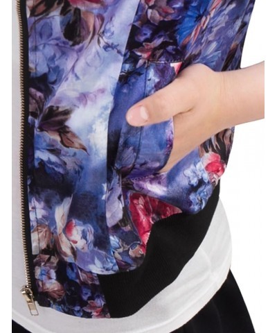 Women's Stand Collar Zip Up Floral Print Bomber Jacket Blue $18.07 Jackets