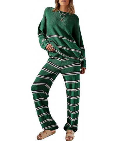 Womens 2 Piece Outfits Lounge Sets Striped Sweater Sets Cozy Knit Long Sleeve Pullover Green $25.14 Activewear