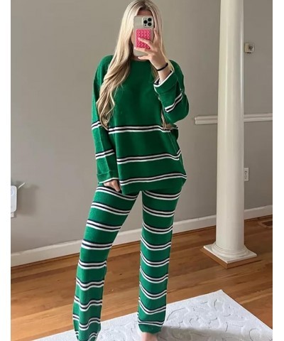 Womens 2 Piece Outfits Lounge Sets Striped Sweater Sets Cozy Knit Long Sleeve Pullover Green $25.14 Activewear