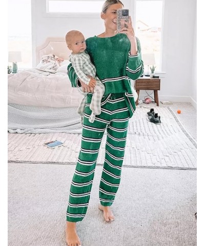 Womens 2 Piece Outfits Lounge Sets Striped Sweater Sets Cozy Knit Long Sleeve Pullover Green $25.14 Activewear