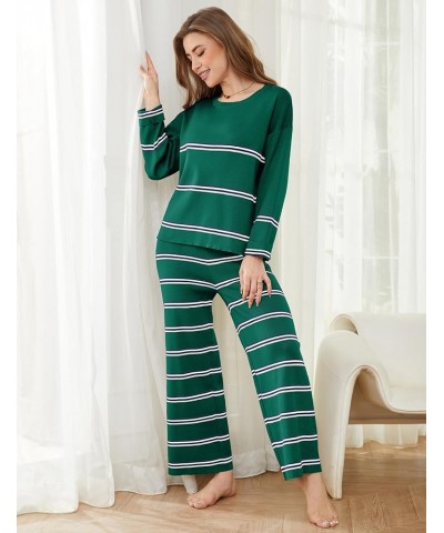 Womens 2 Piece Outfits Lounge Sets Striped Sweater Sets Cozy Knit Long Sleeve Pullover Green $25.14 Activewear