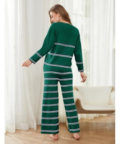 Womens 2 Piece Outfits Lounge Sets Striped Sweater Sets Cozy Knit Long Sleeve Pullover Green $25.14 Activewear