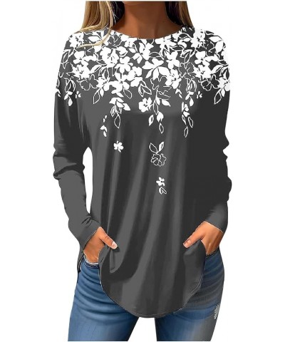 Women's Long Sleeve Floral V Neck Tops Business Casual Tunic Blouse Loose Fit Work Shirt Dressy Flowy Henley Shirts C103gray ...