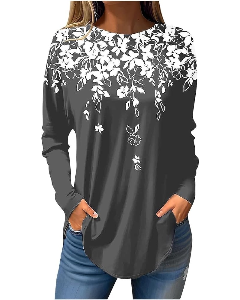 Women's Long Sleeve Floral V Neck Tops Business Casual Tunic Blouse Loose Fit Work Shirt Dressy Flowy Henley Shirts C103gray ...