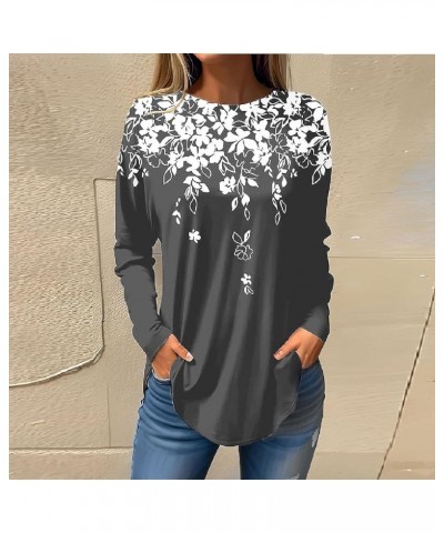 Women's Long Sleeve Floral V Neck Tops Business Casual Tunic Blouse Loose Fit Work Shirt Dressy Flowy Henley Shirts C103gray ...