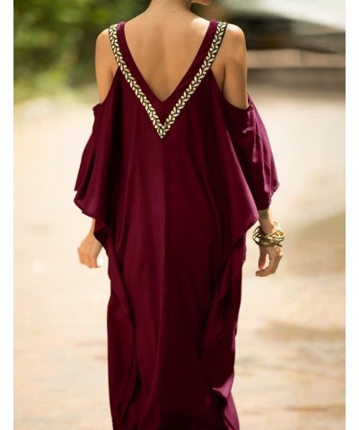 Cold Shoulder Turkish Kaftan Dresses for Women Plus Size Caftans A-wine Red $20.64 Swimsuits