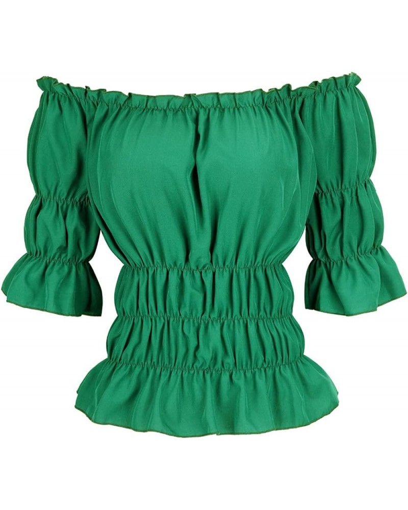 Women Renaissance Blouse Victorian Steampunk Pirate Shirt Off Shoulder Short Sleeve Smocked Blouse Tops Green $14.83 Blouses