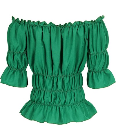 Women Renaissance Blouse Victorian Steampunk Pirate Shirt Off Shoulder Short Sleeve Smocked Blouse Tops Green $14.83 Blouses