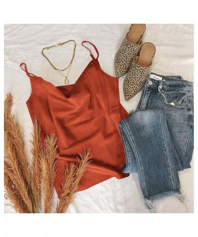 Women's Spaghetti Straps V Neck Satin Camisole Cowl Neck Cami Tank Top Silk Camisole Sleeveless Blouses Caramel $12.55 Tanks