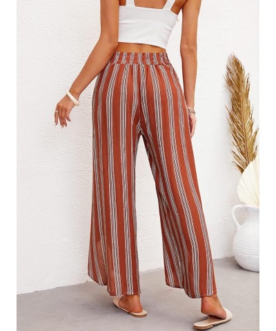 Womens Casual Palazzo High Waisted Flowy Wide Leg Pants Bowtie Front Split Wrap Pants Trousers 2 Rusty Red Stripe $12.30 Pants