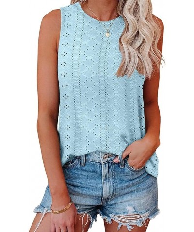 Womens Tank Tops Eyelet Embroidery Shirts Summer Sleeveless for Women 2024 Cute Spring Going Out Clothes Trendy Blue $13.25 T...