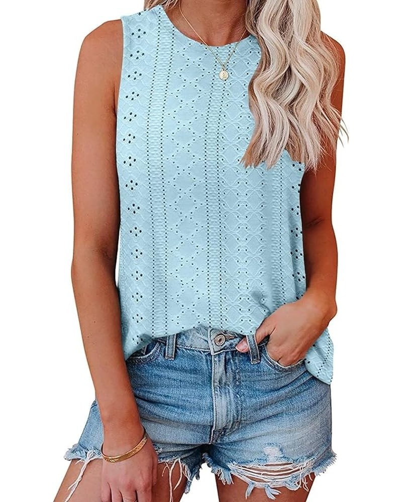 Womens Tank Tops Eyelet Embroidery Shirts Summer Sleeveless for Women 2024 Cute Spring Going Out Clothes Trendy Blue $13.25 T...