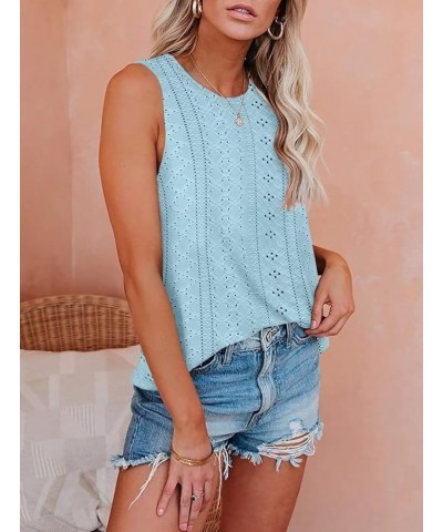 Womens Tank Tops Eyelet Embroidery Shirts Summer Sleeveless for Women 2024 Cute Spring Going Out Clothes Trendy Blue $13.25 T...