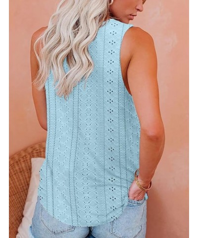 Womens Tank Tops Eyelet Embroidery Shirts Summer Sleeveless for Women 2024 Cute Spring Going Out Clothes Trendy Blue $13.25 T...