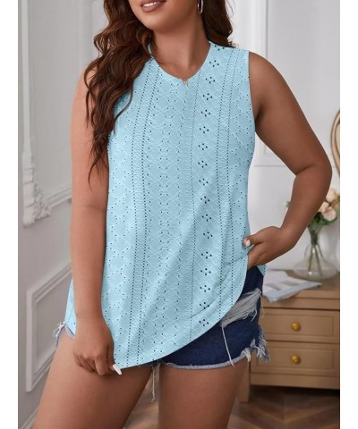 Womens Tank Tops Eyelet Embroidery Shirts Summer Sleeveless for Women 2024 Cute Spring Going Out Clothes Trendy Blue $13.25 T...