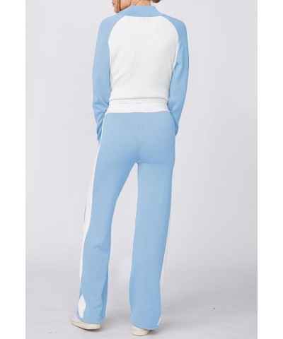 Womens Casual 2 Piece Outfits Zipper Long Sleeve Loose Fit Sweater Suit Straight Pants Tracksuit Sets Blue $27.53 Activewear