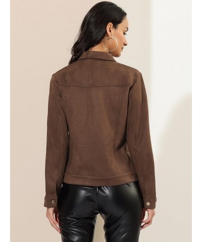 Women's Turn-Down Collar Flap Pockets Snap Button Faux Suede Jacket Coffee $28.80 Jackets