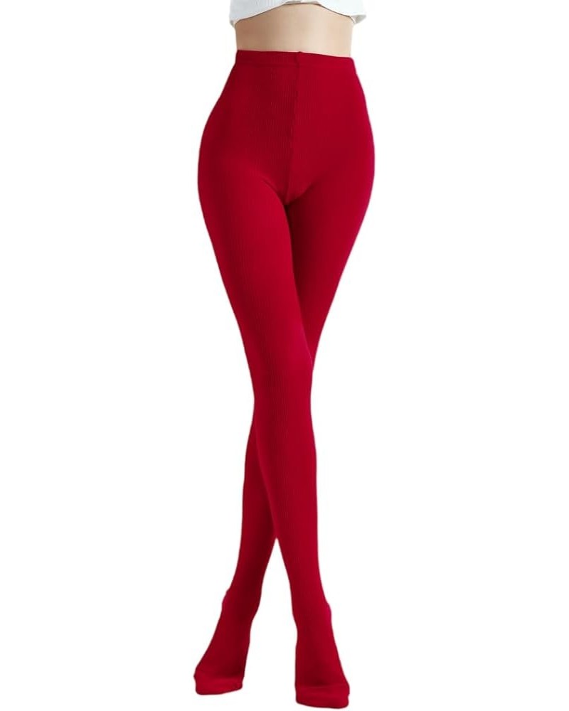 Women's Cashmere Sheer Tights, Knitted Combed Cotton Stockings, High Flexible Spandex Soft Fluffy Pantyhose Pinstripe Red $18...