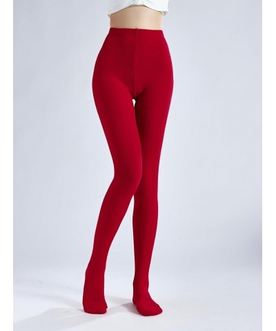 Women's Cashmere Sheer Tights, Knitted Combed Cotton Stockings, High Flexible Spandex Soft Fluffy Pantyhose Pinstripe Red $18...