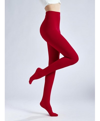 Women's Cashmere Sheer Tights, Knitted Combed Cotton Stockings, High Flexible Spandex Soft Fluffy Pantyhose Pinstripe Red $18...