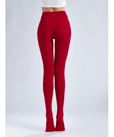 Women's Cashmere Sheer Tights, Knitted Combed Cotton Stockings, High Flexible Spandex Soft Fluffy Pantyhose Pinstripe Red $18...