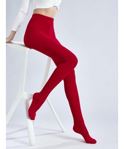 Women's Cashmere Sheer Tights, Knitted Combed Cotton Stockings, High Flexible Spandex Soft Fluffy Pantyhose Pinstripe Red $18...