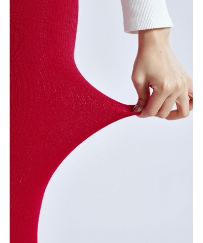 Women's Cashmere Sheer Tights, Knitted Combed Cotton Stockings, High Flexible Spandex Soft Fluffy Pantyhose Pinstripe Red $18...