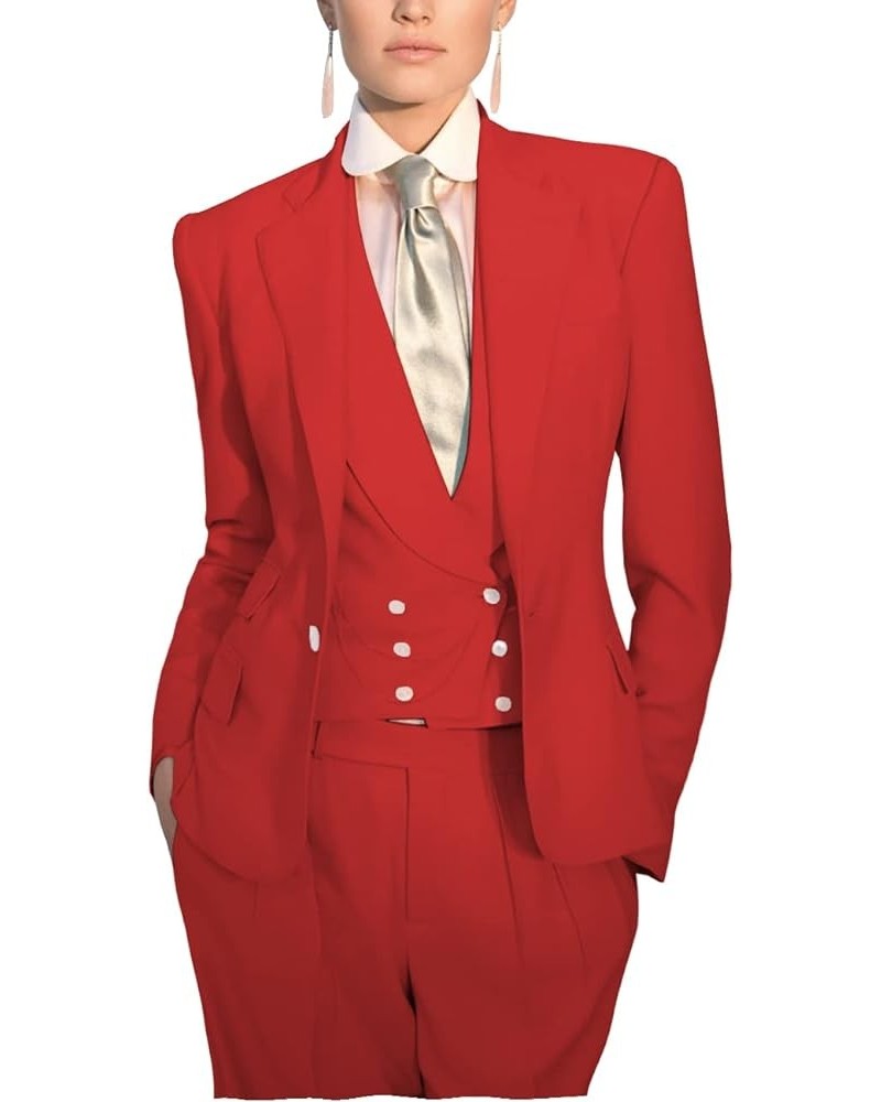 Fashion Lady Suit 3 Piece Office Professional Women Suit Set Wedding Tuxedos Party (Blazer+Vest+Pants) Red $38.11 Suits