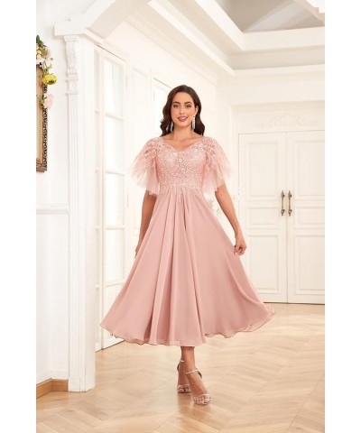 Women's Tea Length Mother of The Bride Dress for Wedding Lace Chiffon Formal Evening Gown Sage Green $51.29 Dresses