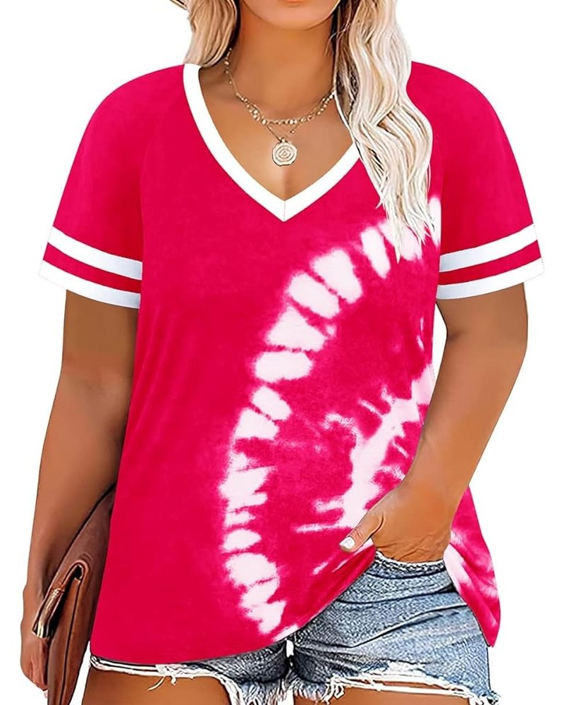 Womens Plus Size Tops Short Sleeve Shirts V Neck Tunic Floral/Tie Dye/Solid Summer Tees XL-5X Ps125-hot Pink Printed $14.10 T...