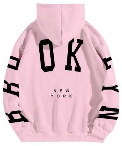 Women's Back Paris France Printed Hoodie Long Sleeved Pullover Hooded Sweatshirt Fall Winter Lightweight Loose Top 2-pink $7....