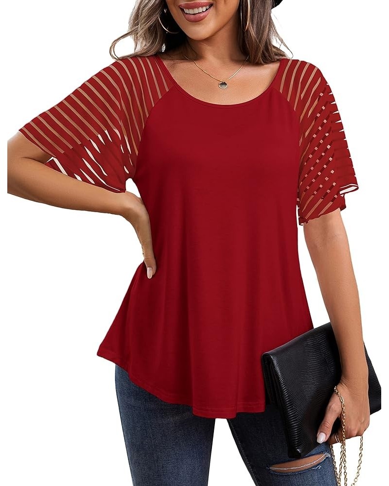 Womens Tops Casual Blouses Bell Short Sleeve Shirts Raglan Crewneck Tunic Tops S-2XL C-red $11.25 Tops