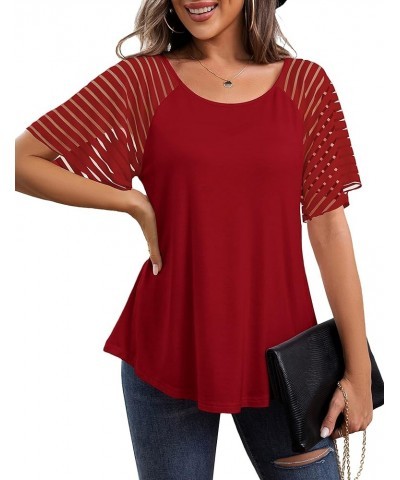 Womens Tops Casual Blouses Bell Short Sleeve Shirts Raglan Crewneck Tunic Tops S-2XL C-red $11.25 Tops