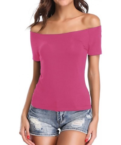 Women's Off Shoulder Tops, One Shoulder Shirts, Short Sleeves Sexy Slim Fit Tees Rose $10.78 T-Shirts