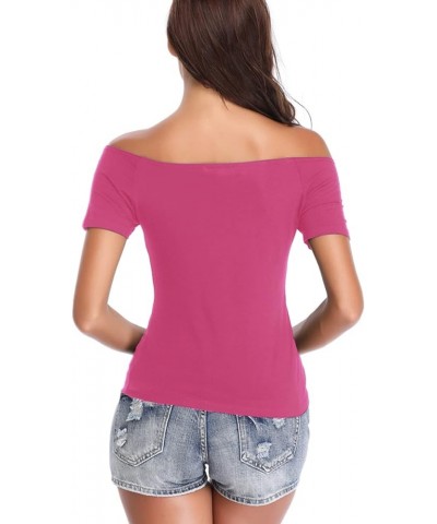 Women's Off Shoulder Tops, One Shoulder Shirts, Short Sleeves Sexy Slim Fit Tees Rose $10.78 T-Shirts