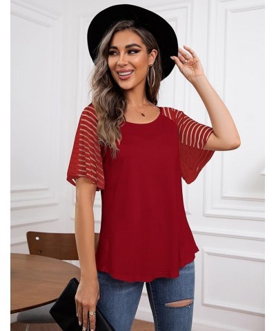 Womens Tops Casual Blouses Bell Short Sleeve Shirts Raglan Crewneck Tunic Tops S-2XL C-red $11.25 Tops