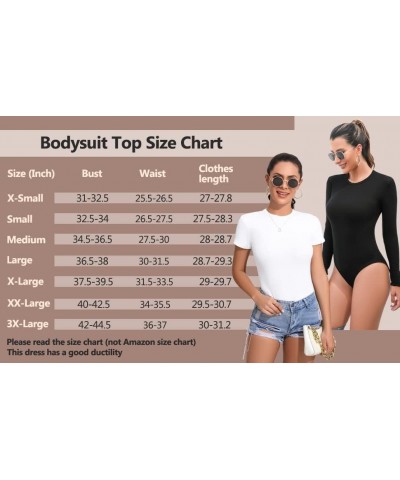 Women Long Sleeve Short Sleeve Bodysuit Round Neck Basic Ribbed T Shirts Red $9.43 Bodysuits