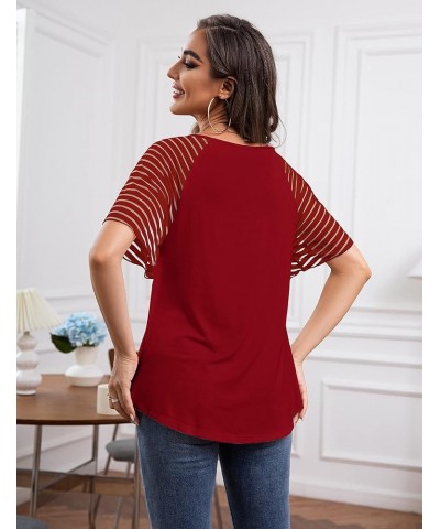 Womens Tops Casual Blouses Bell Short Sleeve Shirts Raglan Crewneck Tunic Tops S-2XL C-red $11.25 Tops