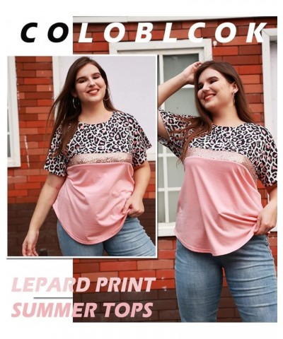 Plus Size Tops for Women Summer Short Sleeve Tshirt V Neck Color Block Casual Tunic Blouses XL-5XL A11p-2-leopard- Pink $15.1...