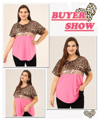 Plus Size Tops for Women Summer Short Sleeve Tshirt V Neck Color Block Casual Tunic Blouses XL-5XL A11p-2-leopard- Pink $15.1...