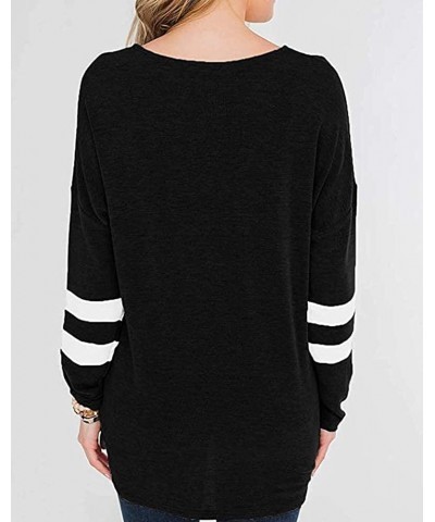 Womens Color Block Long Sleeve Shirt Pullover Round Neck Side Split High Low Tunic Tops Black & White $9.47 Tops