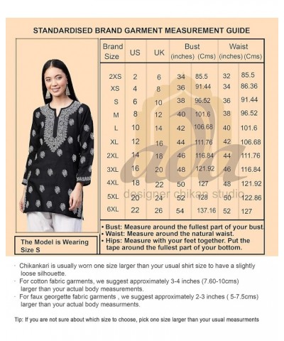 Indian Hand Embroidered Chikankari Women's Ethnic Cotton Top Tunic Shirt Kurti A911173 Black/Fawn $32.23 Tops